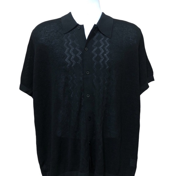 PJ Paul Jones Men’s Texture Knit Polo 2XL Black Button Front Zig Zag Stretch NWT - Picture 4 of 8
